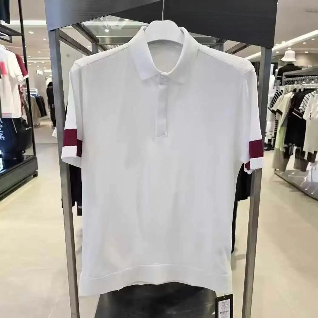 2026 New Style Mens Lapel Knitted Golf Short Sleeve Tops Splicing Design Versatile Elegant Sports Polo Shirt