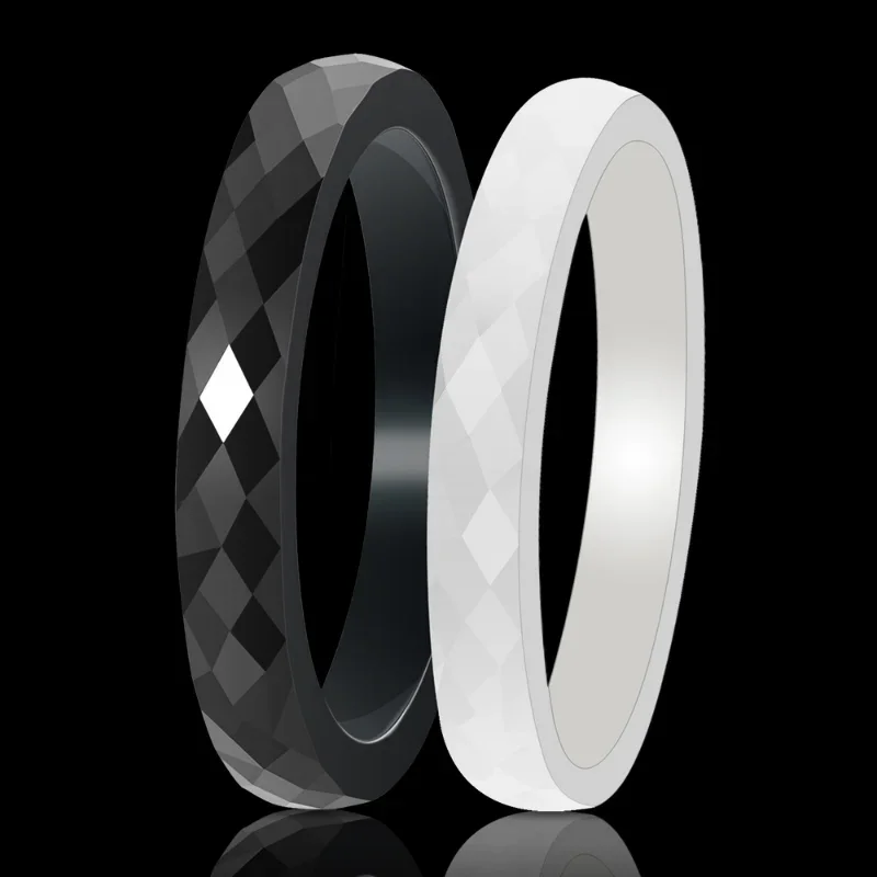 Kolmnsta 3mm Ceramics Rings For Women Rhombic Section Cutting Smooth Black White Color Wedding Bands Engagement Rings Jewelry