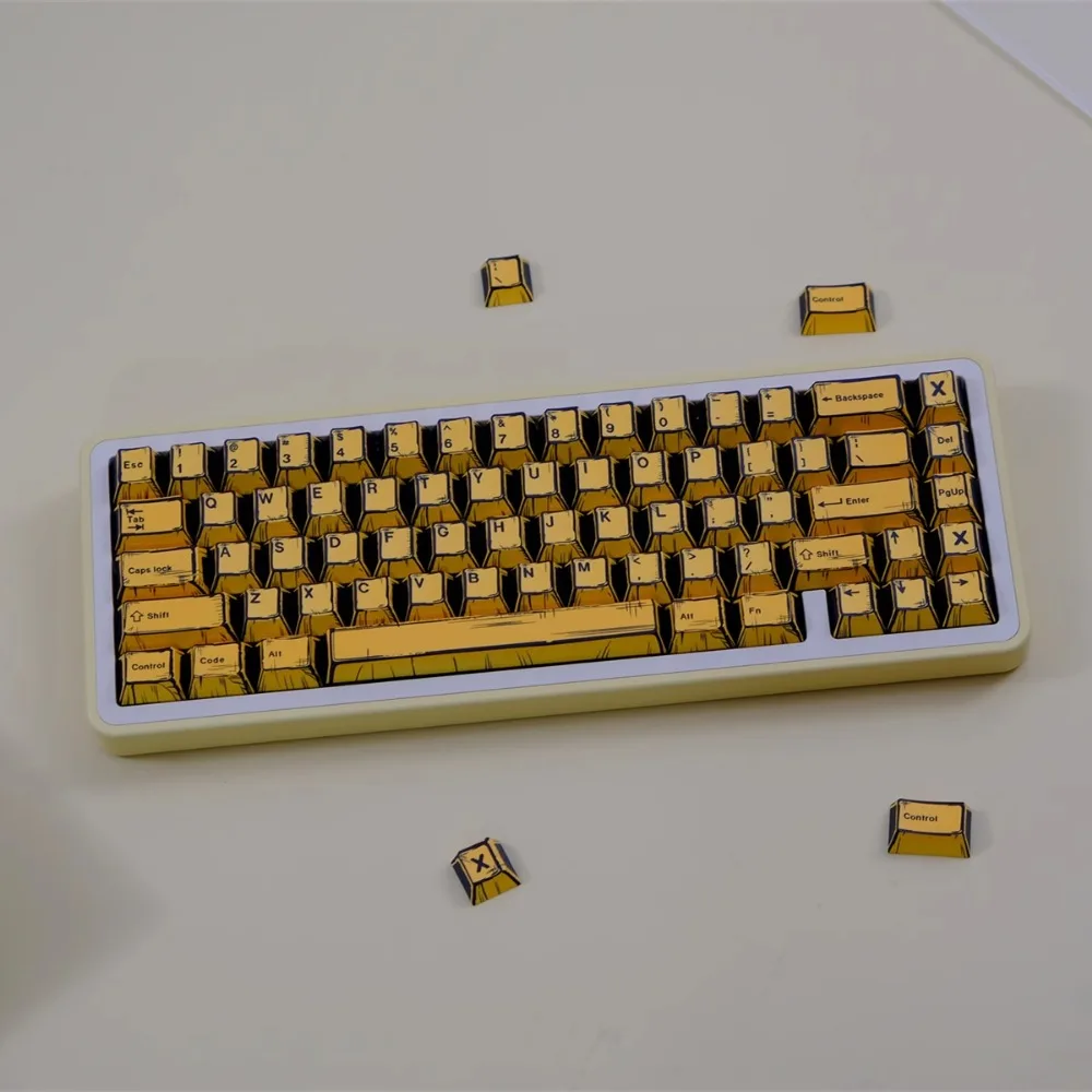 Manga Yellow Theme Keycap Set 145key PBT Custom Anime Keyboard Cap Cherry Profile Gaming KeyCap for Mechanical Keyboard Gift