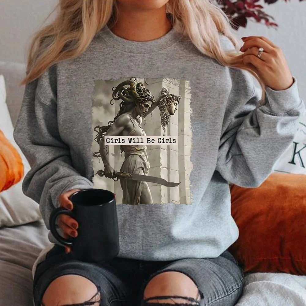 Vintage Girls Will Be Girls Sweatshirt Feminist Sweater Women's Empowerment Hoodies Casual Long Sleeve Pullover Feminism Hoodies