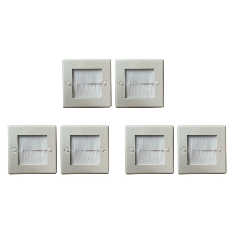 6Pcs Flush Brush Wall Plate Brush Single 1 Gang Wall Outlet Cable Entry Plate Tidy Mount Face Plate Wall Plate White