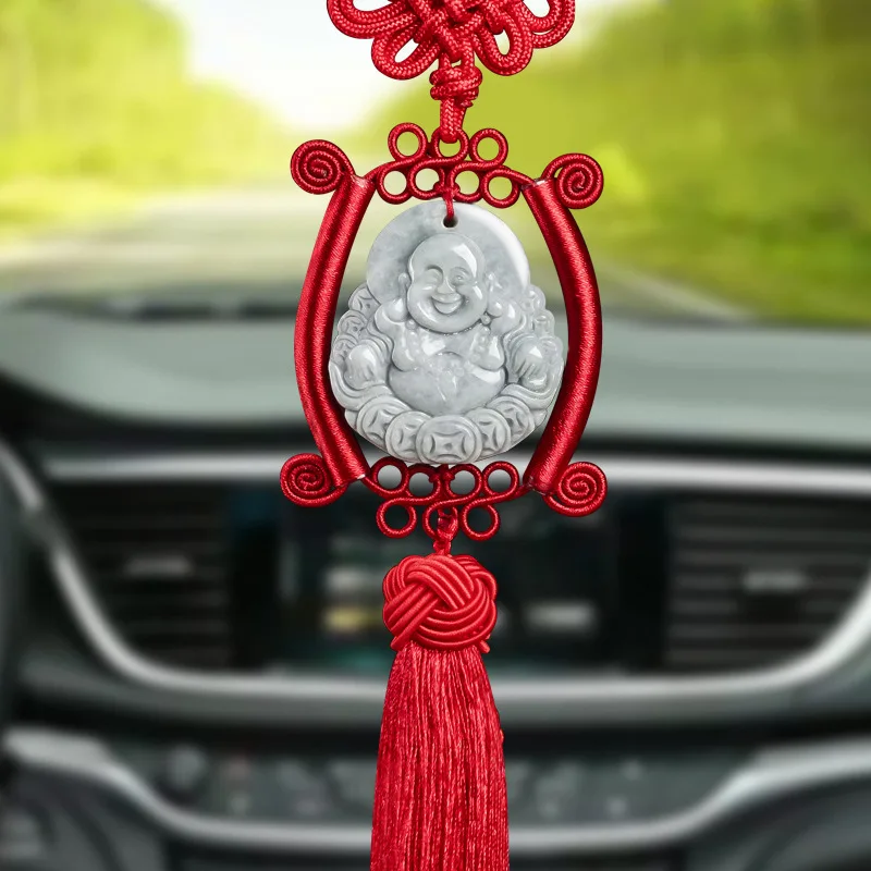 Natural Jadeite Attracting Wealth Buddha Public High-end Cardecorations Ensuring Safety Chinese Knot Length Tassel Jewelry