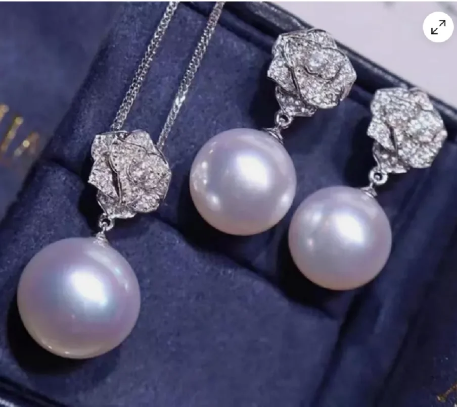 

Gorgeous AAAAA 10-11mm south sea White ROUND pearl pendant earring set 925s
