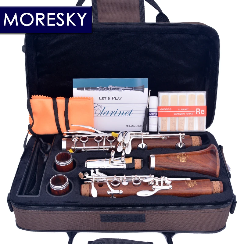 MORESKY Red Wood Professional Clarinet 18 Keys Bb Rosewood Mopane Silvering Keys Sib Klarnet M121