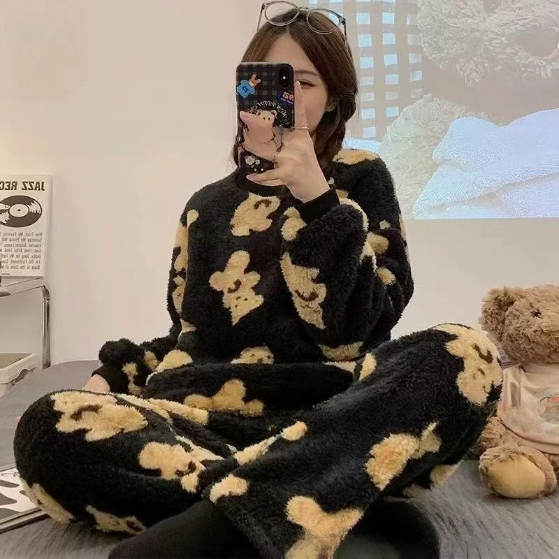 

MINISO женский зимний утолщенный фланелевой милый нефритовый зимний теплый домашний костюм Guigou, комплект из двух предметов