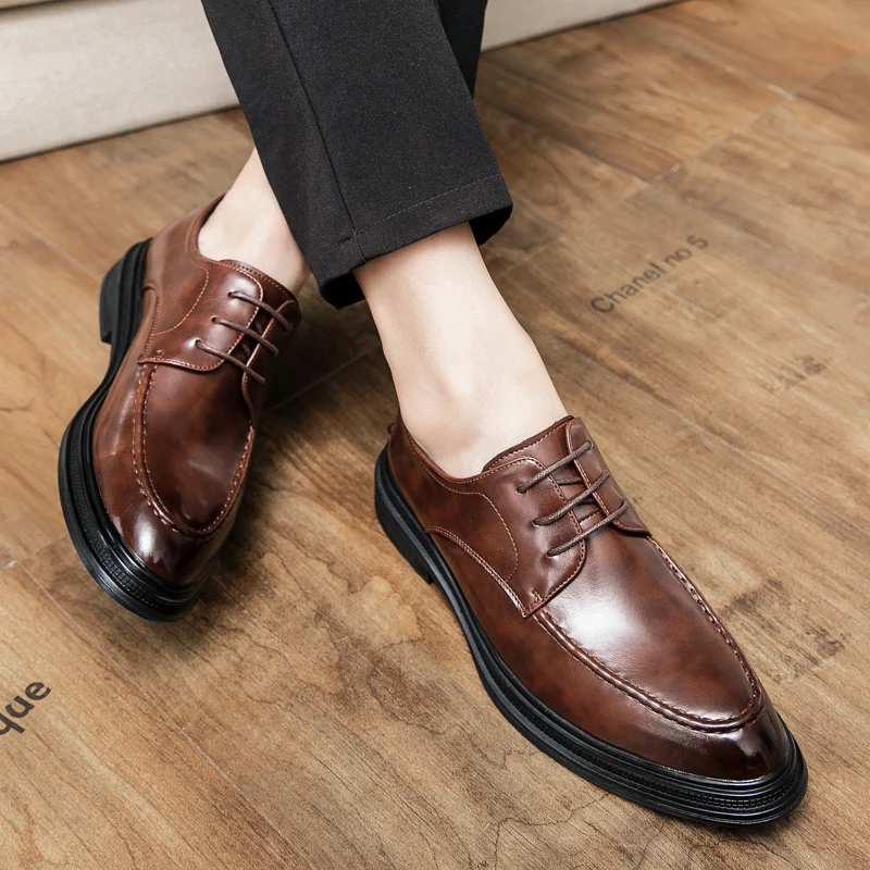 

Men Derby Shoes PU Low Heel Strap Solid Color Fashion Classic Business Formal Banquet Men Shoes