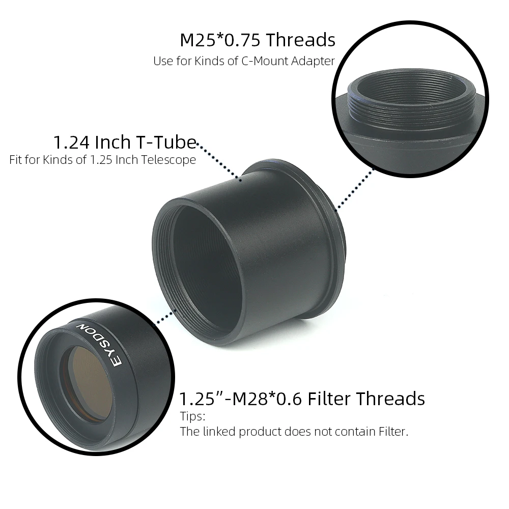 EYSDON 1.25in C/CS Adapter Converter Fully Metal for CCD Interface Camcorder CCTV Camera to Telescope