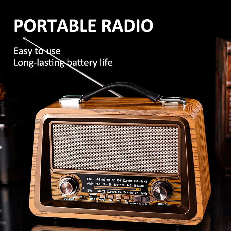 Portable Wooden Retro Radio Wireless Bluetooth Speakers HIFI Stereo AM/FM Radio Receiver Player USB TF AUX MP3 Classic Style