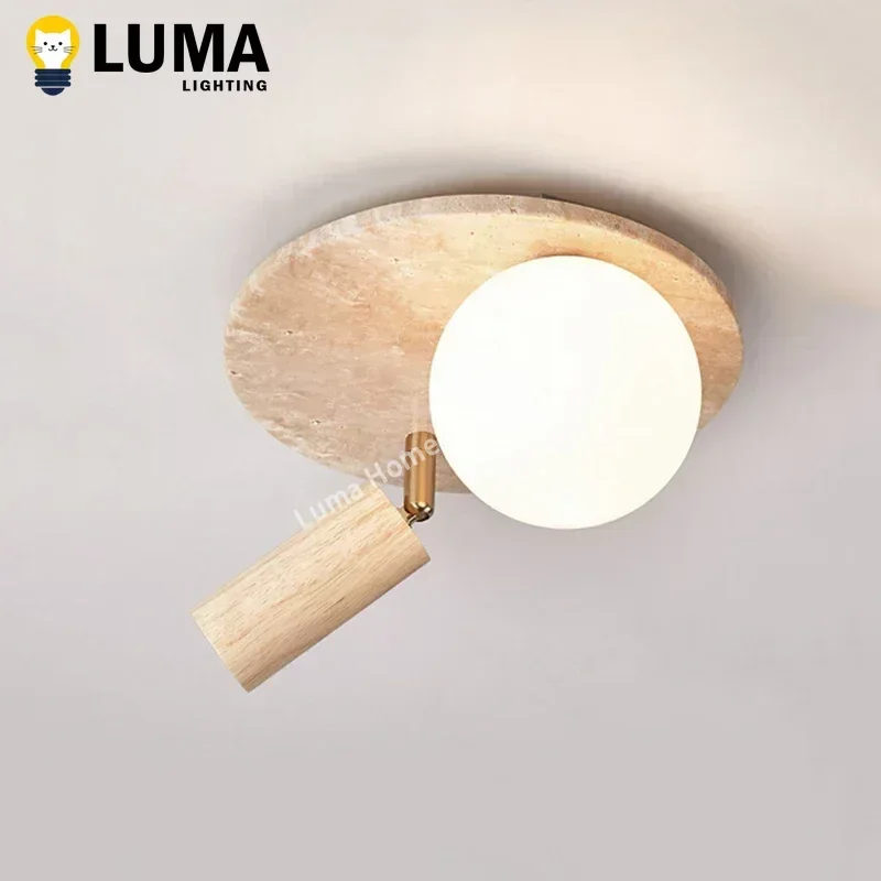 

Luma Wabi Sabi Yellow Travertine Ceiling Light for Bedroom Living Room Corridor Entrance Foyer, Stone Chandeliers with Spotlight