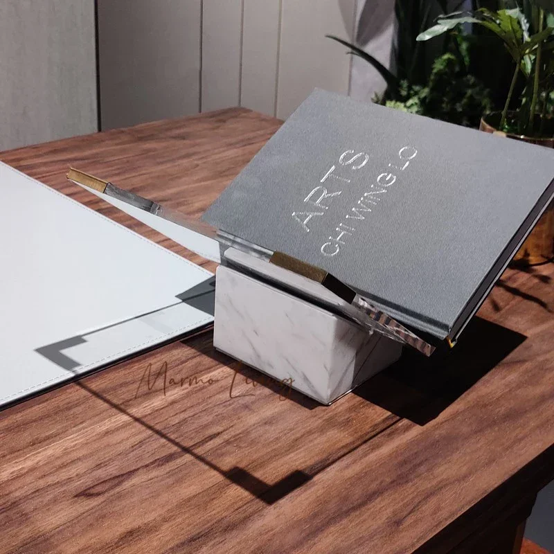 

Luxury Natural Marble Bookends Transparent Acrylic Bookshelf Creative Desktop Stone Book Stand Holder Home Decorations