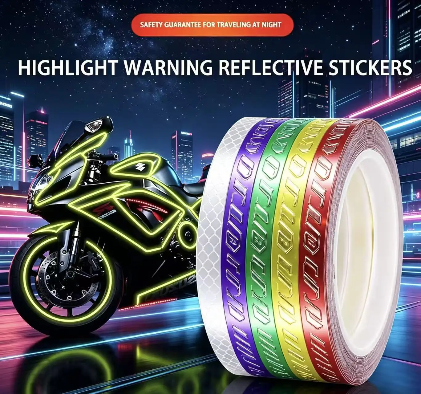 Motorcycle Wheels Reflect Fluorescent MTB Bike Reflective Sticker Strip Tape For Cycling Warning Safety Motorbike  Wheel Decor