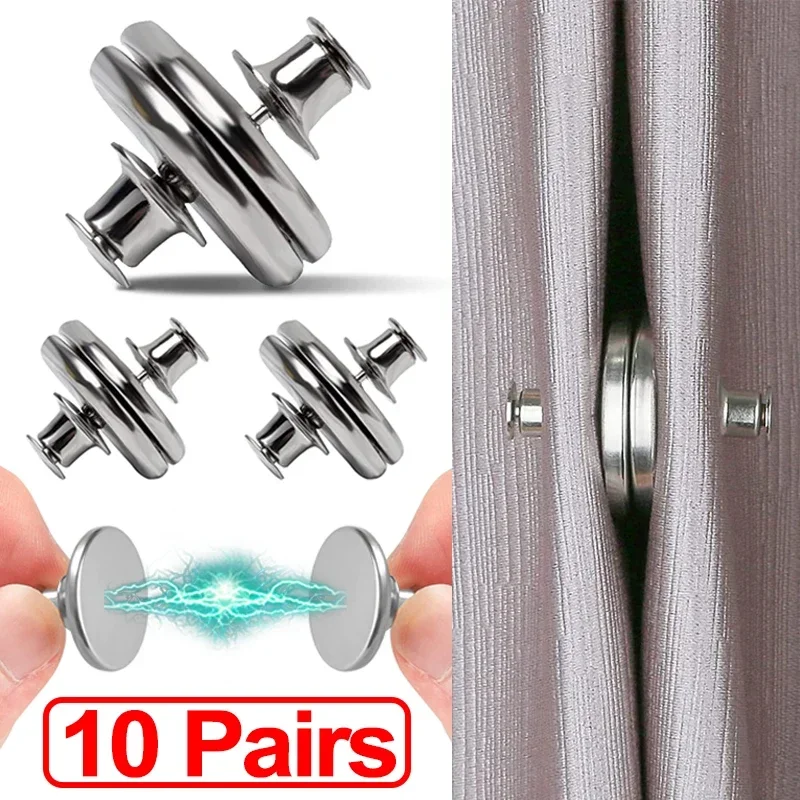 1/10Pairs Metal Magnetic Curtain Button Holder Detachable Window Screen Close Magnet Buckle Lightproof Room Curtain Closure Clip