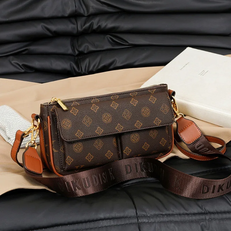 Luxurious Commuter Crossbody Bag for Women Trendy Versatile Single Shoulder Bag with Wide Strap Classic Vintage Small Square Bag