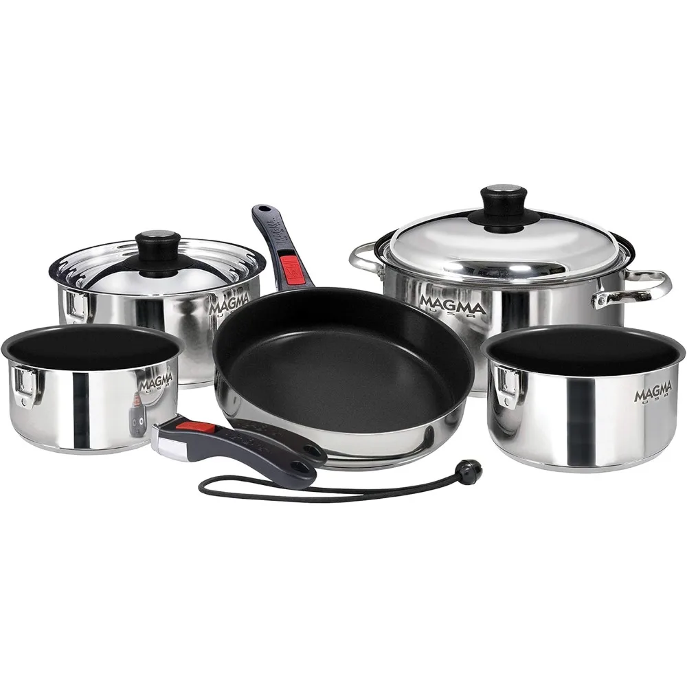 Products, A10-366-2-IND Gourmet Nesting Stainless Steel Induction Cookware Set with Non-Stick Ceramica (10 Piece), silver