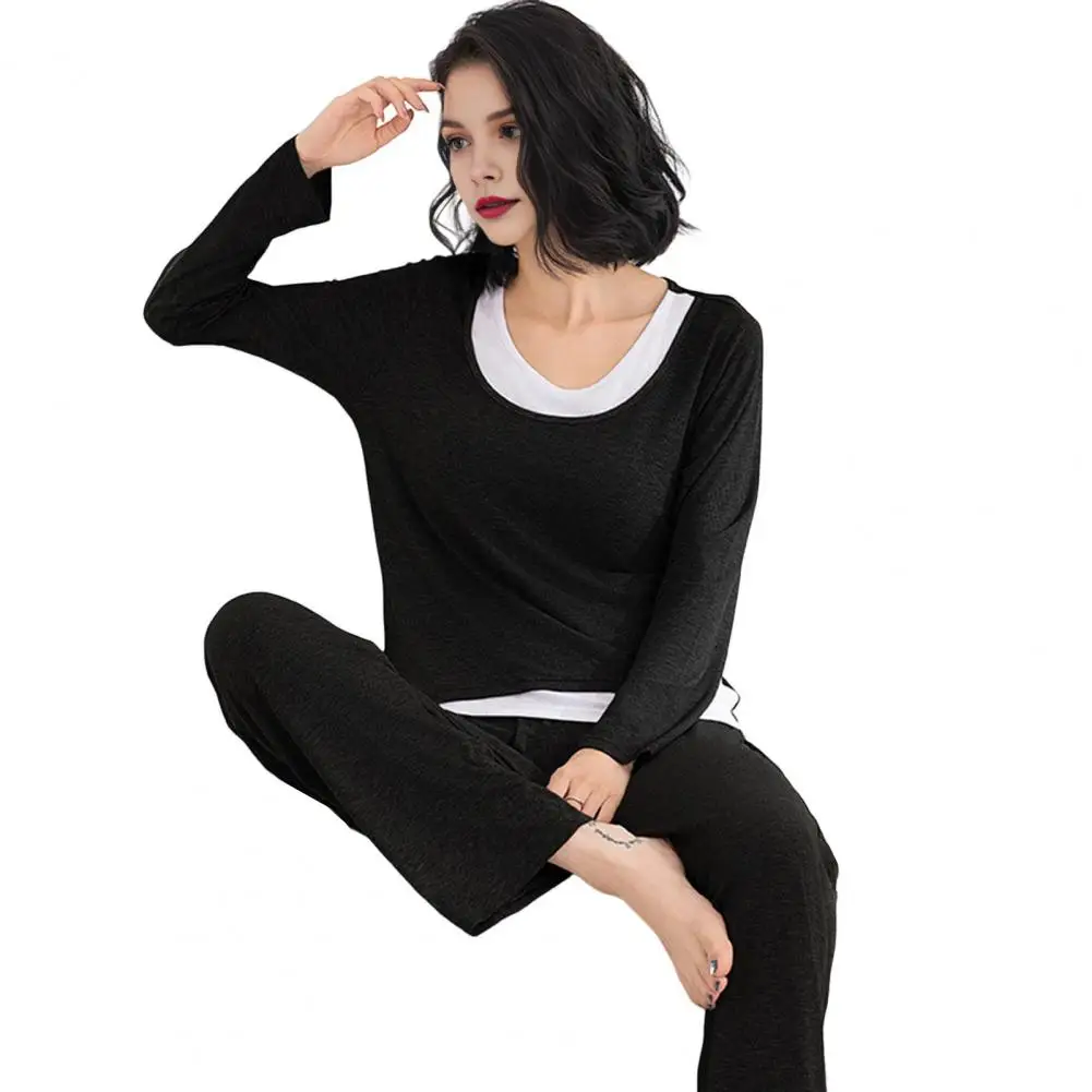 

Мягкие свободные комплекты для женщин 2025, повседневные футболки из двух предметов с длинными рукавами и спортивный костюм с высокой талией