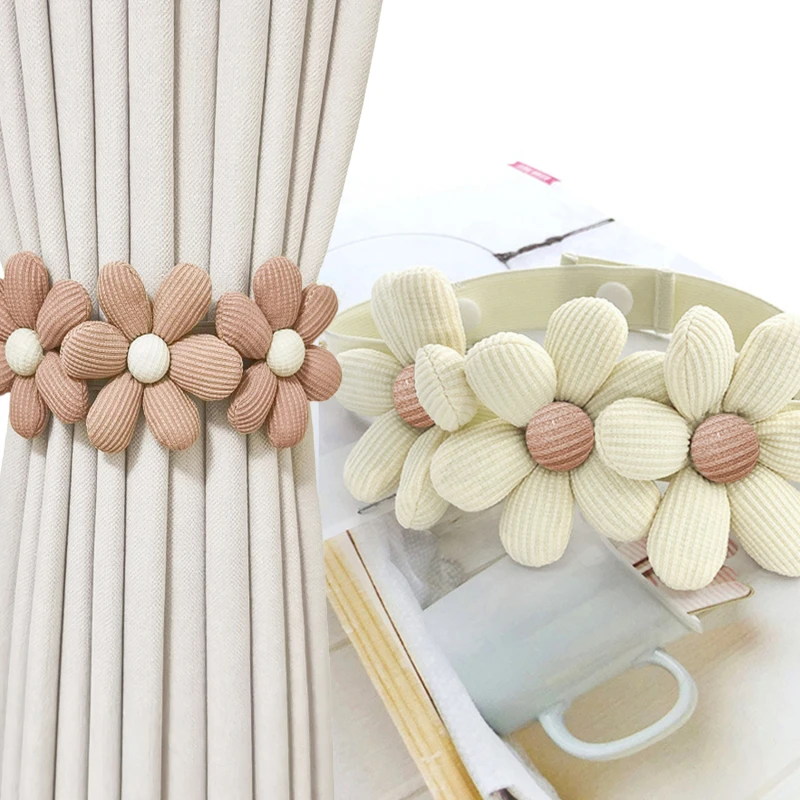 2 Pcs Flower Shape Curtain Tieback Elastic Band Window Curtain Buckles Curtain Rope Holders Kid Room Home Decor Car Curtain Ties