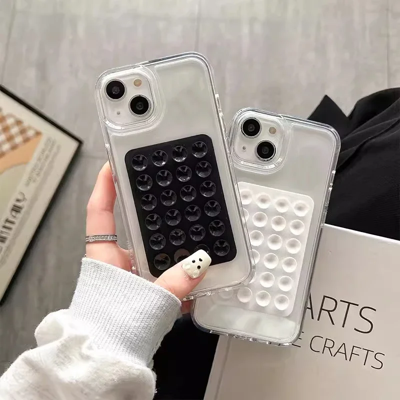 Etui z przyssawką 3D do iPhone'a 15 11 12 Pro Max XR X XS 7 8 Plus SE 2020 Etui do iPhone'a 14 13 Pro XS Max Przezroczyste Fundas — zdjęcie 3