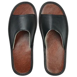 Cow Leather Slippers Big sizes Genuine Homes in indoor slipper summer open toe sandals men women elderly casual Slides shoes