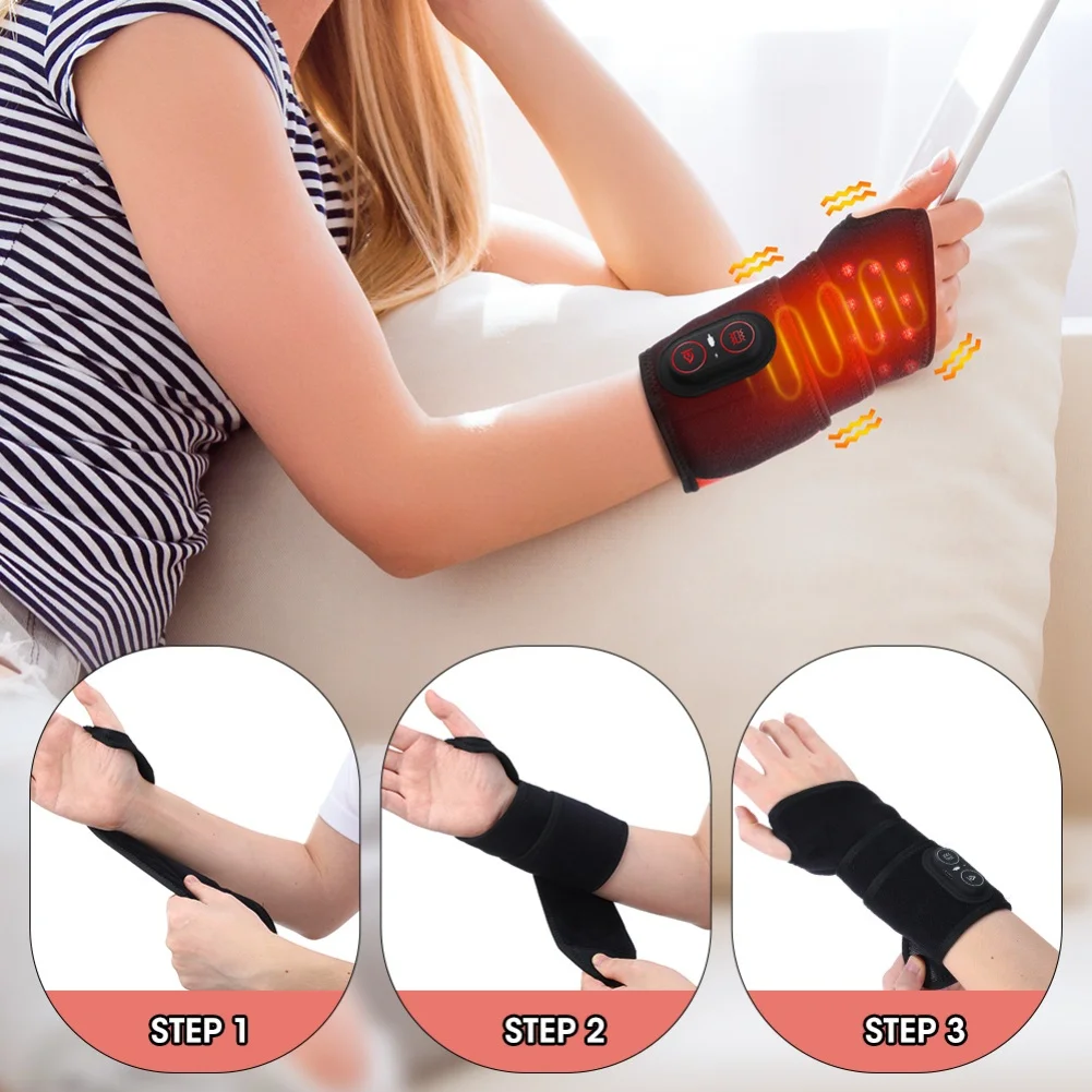 Rechargeable Wireless Wrist Heating Pad with 3000 mAh Battery Provides Custom Heat and Massage for Effective Wrist Pain Relief