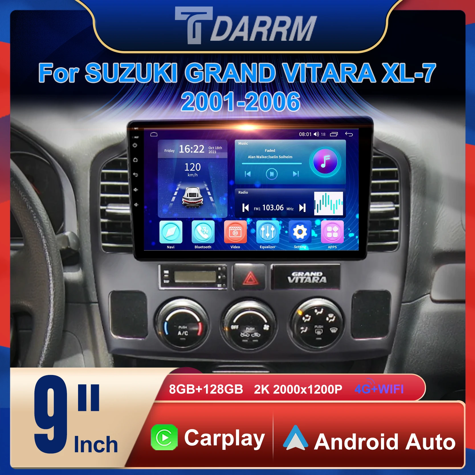 9 بوصة راديو السيارة أندرويد 12 مشغل فيديو رئيس وحدة ستيريو لتحديد المواقع الوسائط المتعددة CarPlay لسوزوكي جراند فيتارا XL-7 2001 - 2006 #3