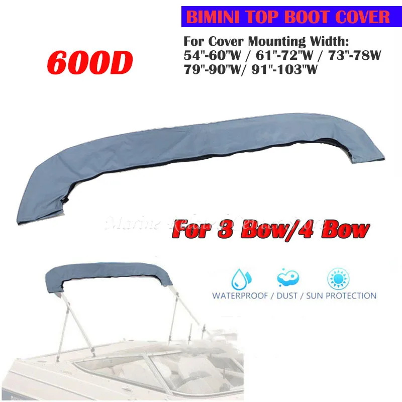 600D Boat Cover 4 Bow Bimini Top Boot Cover No Frame Yacht Boat Cover With Zipper Anti UV For V-Hull Jon Center Console Boat