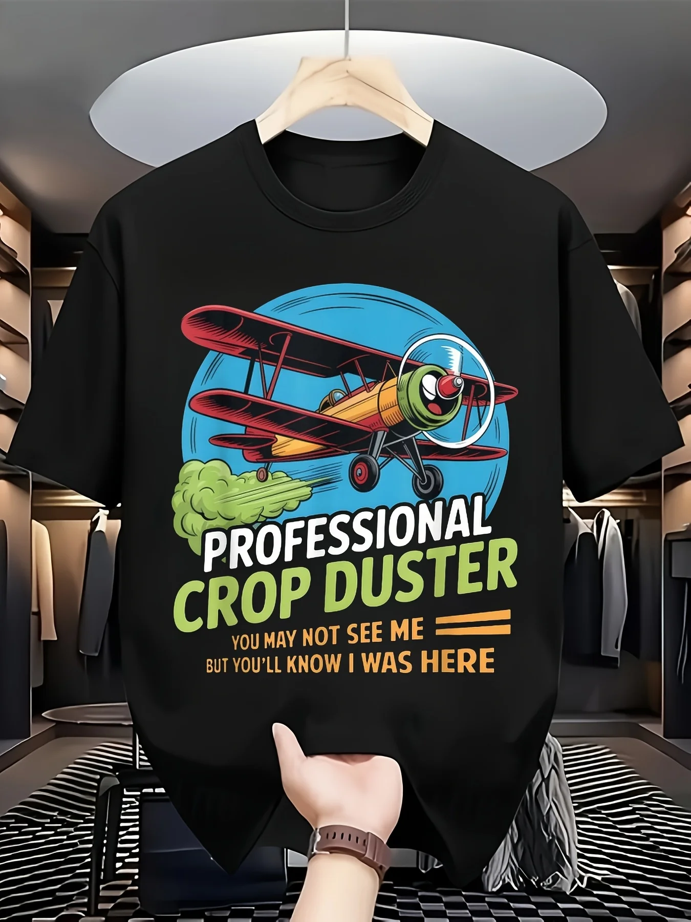 Men' Funny Fart Spray Graphic TShirt Humorous Crop Duster Short Sleeve Shirt Sm Round Neck Casual Henley Top Suitable for Wear Everyday Outfits ()Retro Casual Crew Neck Printed T-Shirt