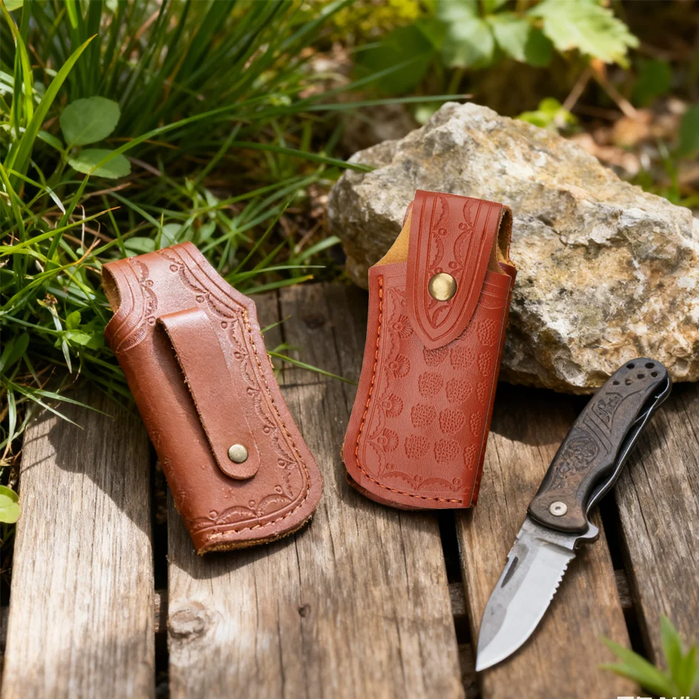 PU Faux Leather Pocket Knife Holster Outdoor Knife Sheath Wear Resistant Tool Cover for Camping