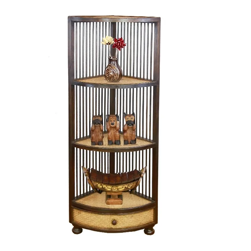 Thailand imported retro display cabinets South East Asia wind rattan corner cabinets shelves, corner bookcases triangular