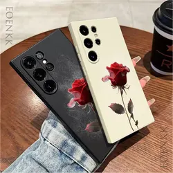Simple Red Rose Silicone Case For Samsung Galaxy S25 S24 S23 S22 S21 A25 A32 A33 A72 A73 Note 10 20 Ultra Plus FE 5G Soft Cover