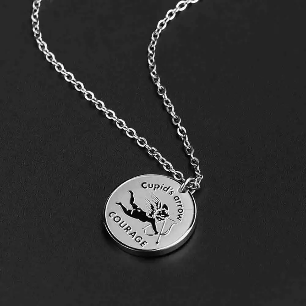 Angel Cupid Pendant Necklace Stainless Steel 18K Gold Plated Guardian Wing Bow Arrow Adjustable Chain Valentine's Day Jewelry