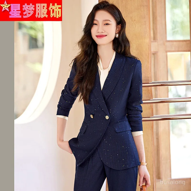 

Black Suit Set Women's Autumn and Winter Dignified Goddess Fan High-End Business Wear Formal Wear Hotel Receptionist Uniform Ove