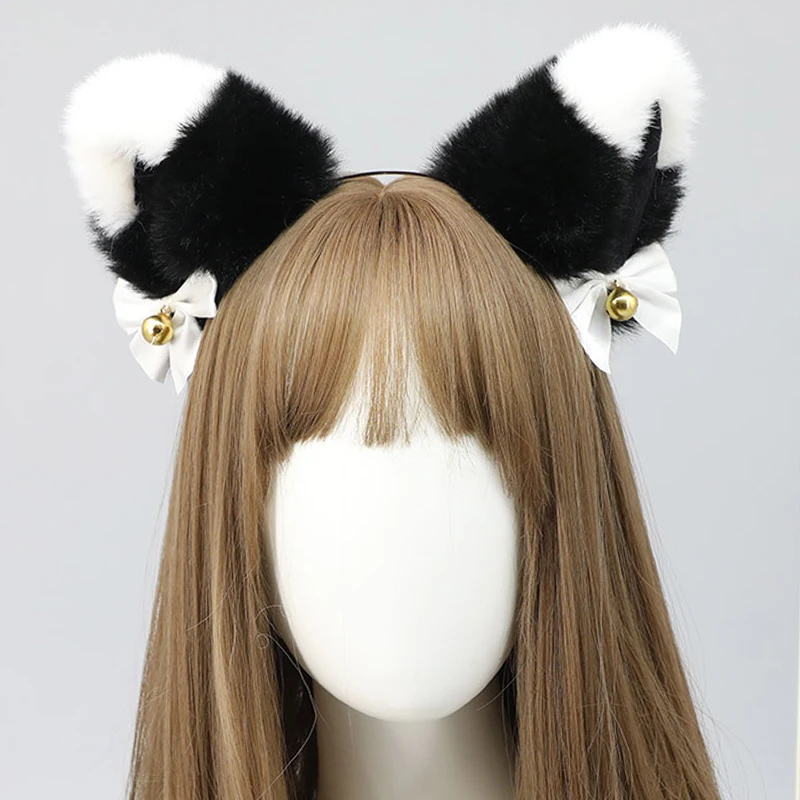 Cute Plush Cat Ear Bell Hair Hoop Headband Lolita Fashion Bow Hairband Headwear Anime Cosplay Party Headdress Hair Accessories