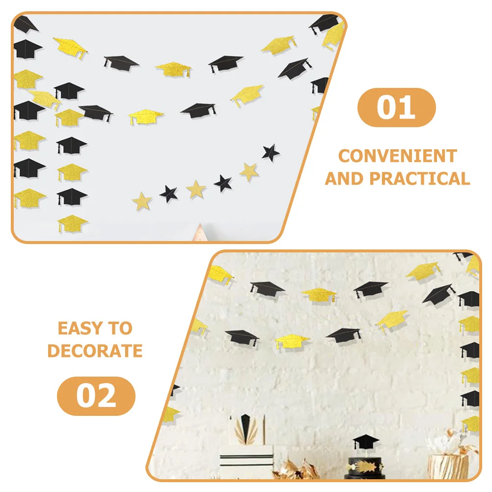 

4Pcs Graduation Cap Banner Stable Paper Material Easy Hang Graduation Party Garland Decor Congrats Grad Hanging Flags