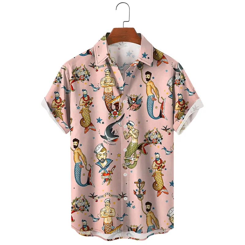 Summer Harajuku 3D Sexy Mermaids Print Shirts Hentai Patterns Graphic Short Men Fashion Funny Cool Clothes Blouses