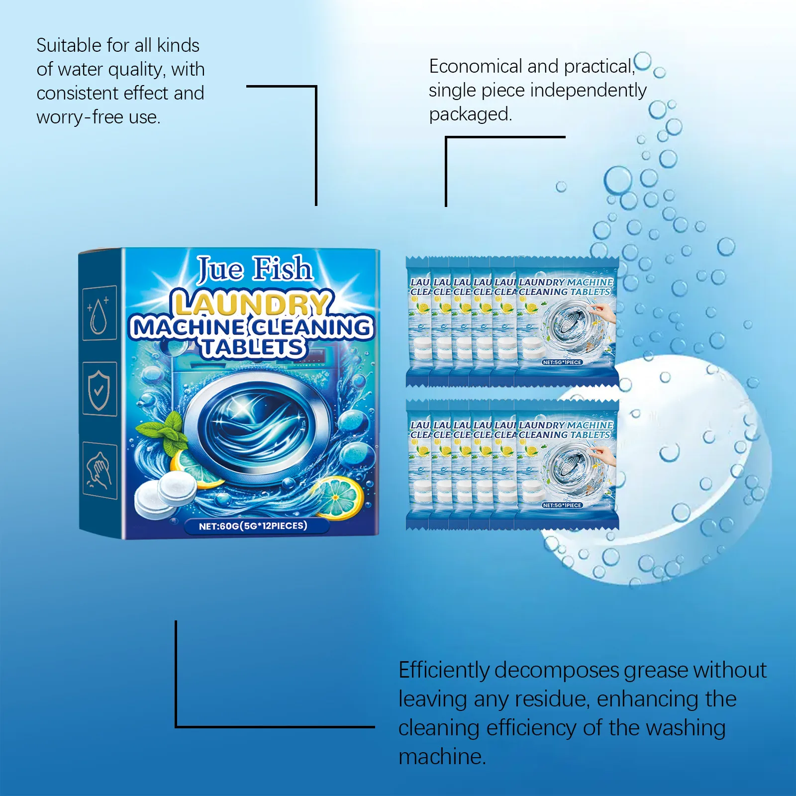 Washing Machine Cleaning Effervescent Tablets, Powerful Dirt Removal, Cleaning Effervescent Tablets, Powerful Cleaning Tablets