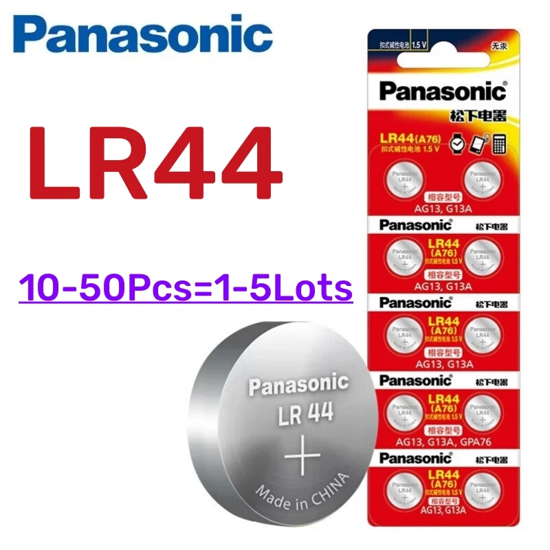 10Pcs 50Pcs Original Panasonic A76 LR44 AG13 357 SR1154 LR1154 SR44 LR 44 Alkaline Batteries For Calculator Toy Remote Button