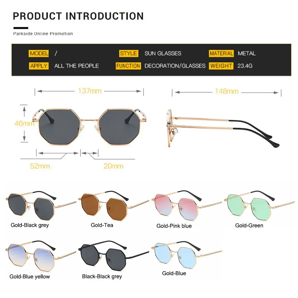 Retro Square Sunglasses for Men/Women Fashion Small Frame Polygon Sun Glasses Vintage Metal Sunglasses UV400 Protection Eyeglass