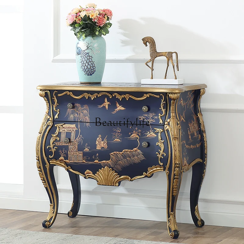 

yj5 French foyer entrance cabinet neoclassical storage decoration European American painted two-bucket storage cabinet