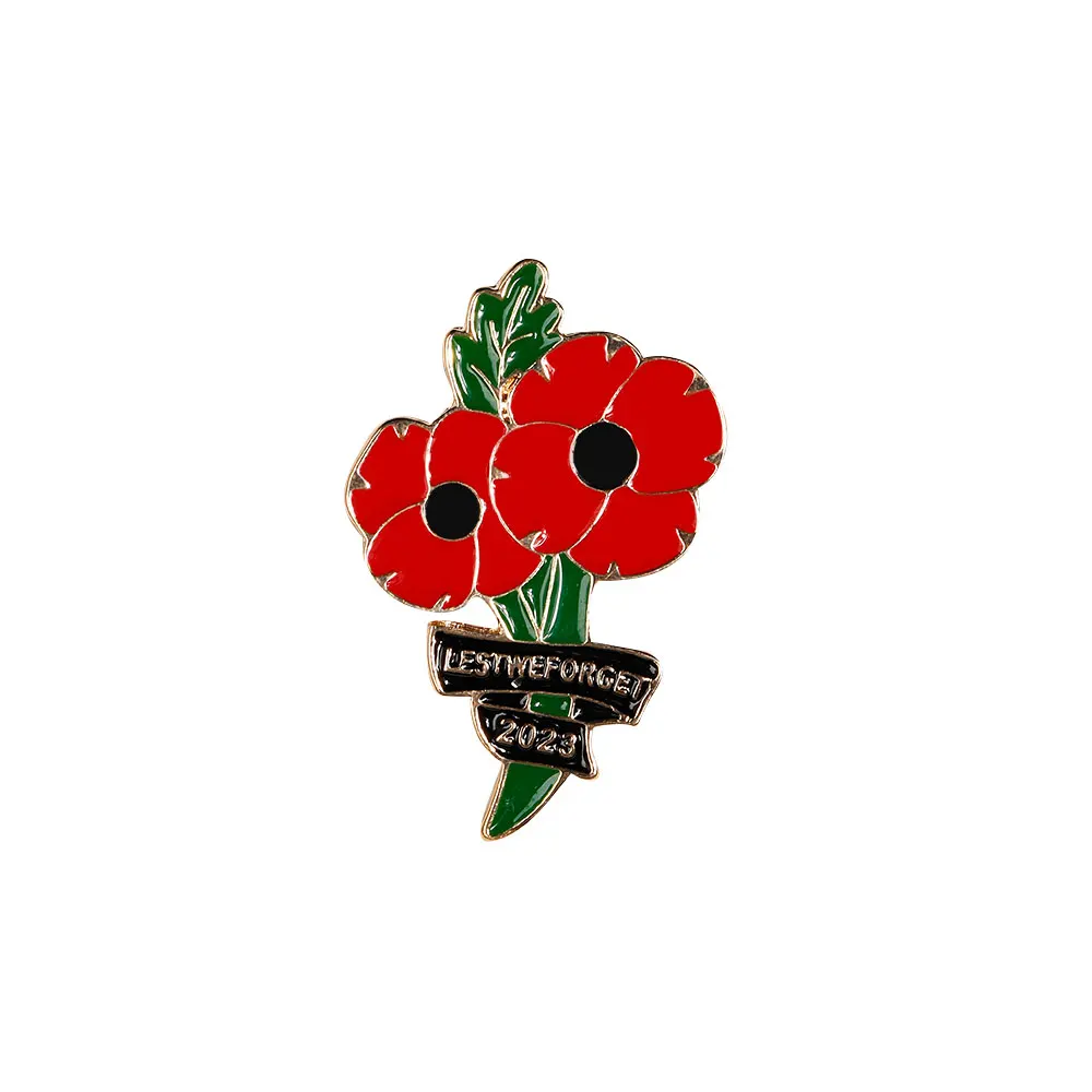 Wholesale Red Lest We Forget Poppy Flower Enamel Brooches War Memorial Day Lapel Pins For Backpack Bag Clothes Jewelry