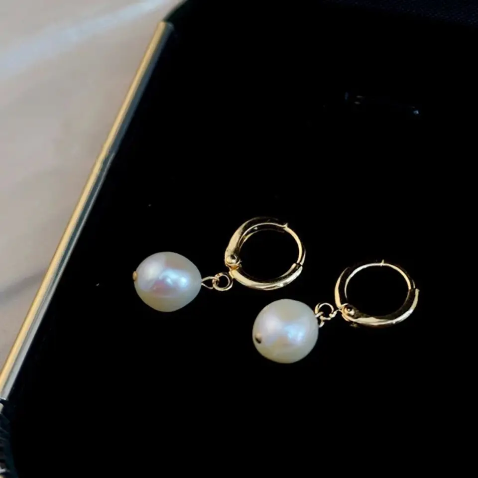 100% Natural Freshwater Baroque Pearl Hoop Earrings 14K Gold Plated for Women Handmand Jewelry GPE15