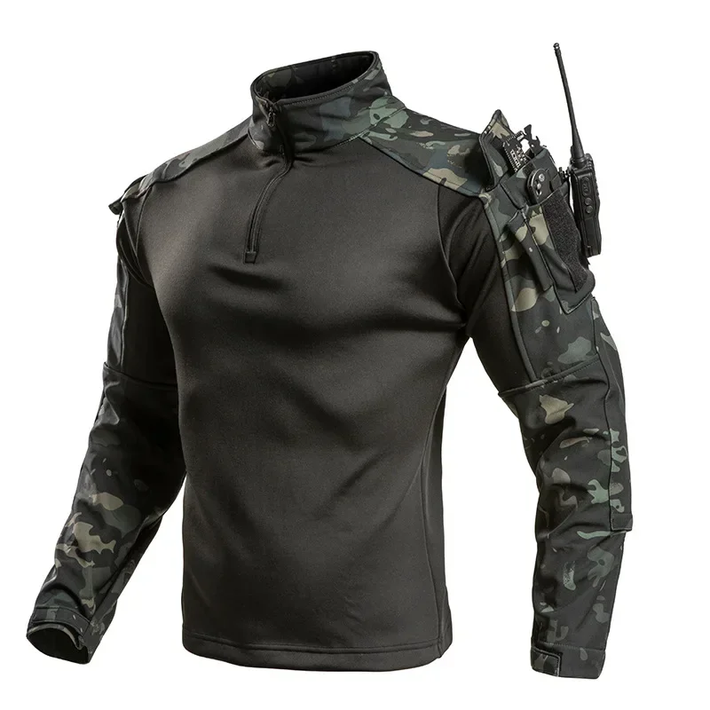 Camisetas Tácticas de Forro Polar con Camuflaje Softshell para Hombre, Cálidas para Invierno y Otoño, Ideales para Senderismo, Pesca, Camping, Trekking, Tops Térmicos para Actividades al Aire Libre, Softshell