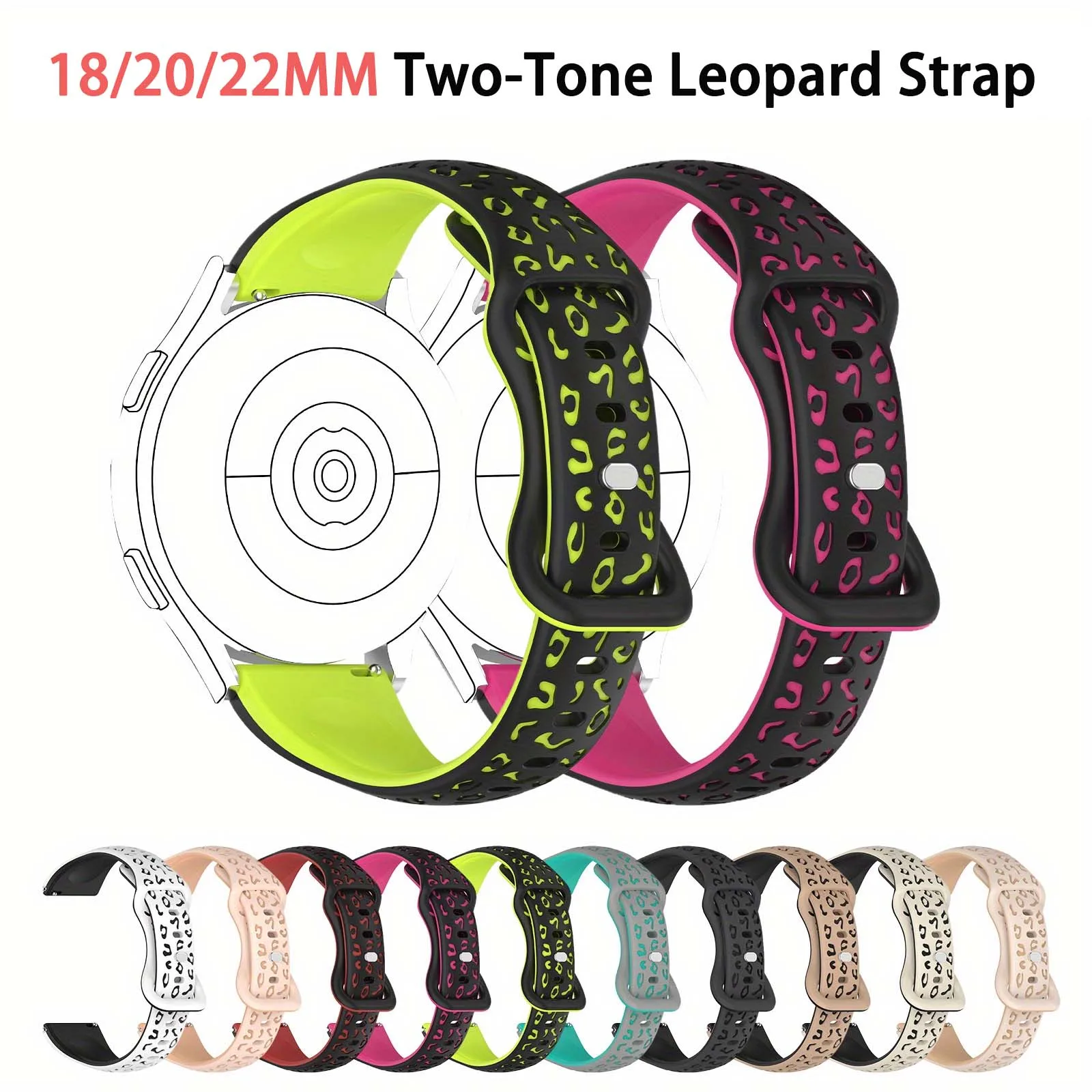 18/20/22Mm Two-Tone Leopard Print Carved Silicone Strap For Xiaomi Watch Watch S4 S3 S2 S1,Soft Silicone Replacement Watch Strap
