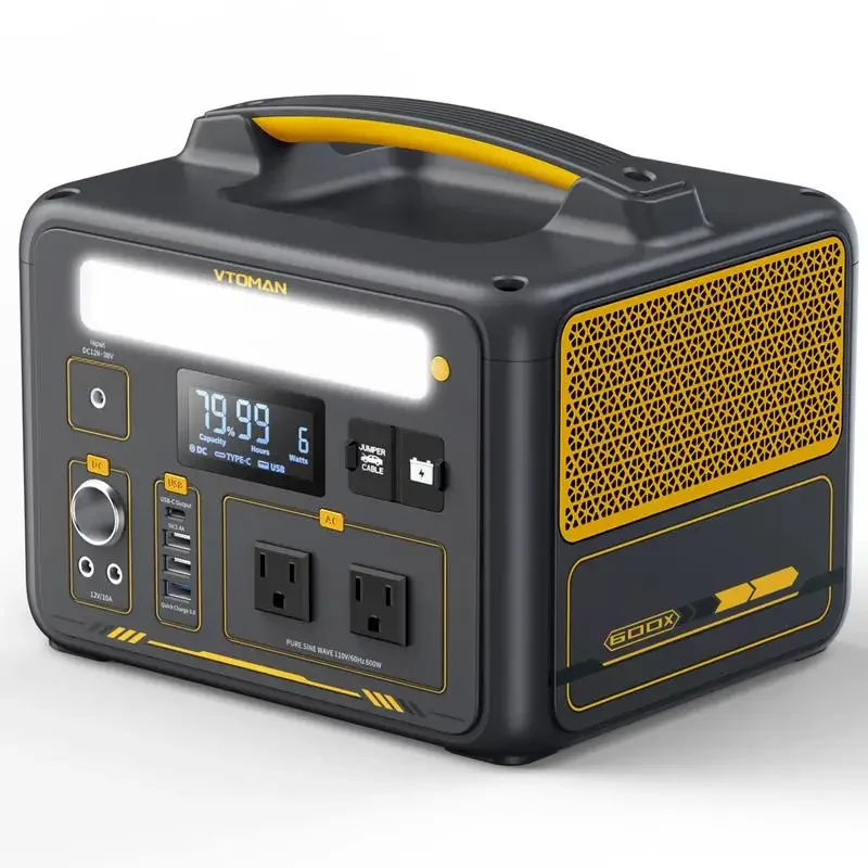 VTOMAN 600W Portable Power Station, LFP Battery Powered Generator with 2x 600W AC Outlets(Surge 1200W),4x USB ports,3x DC Output