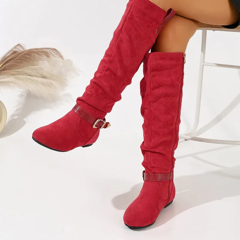 Retro Knee High Boots Women Belt Buckle Comfortable Shoes Women's Boots Trend 2026 Fashion Platform Shoes For Woman Zipper Soft