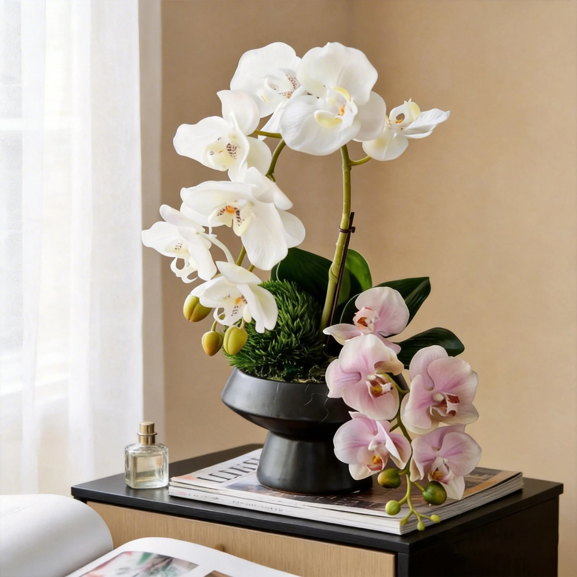 Nordic-style Phalaenopsis potted plants, high-end home soft furnishings, floral arrangements, desktop decorations
