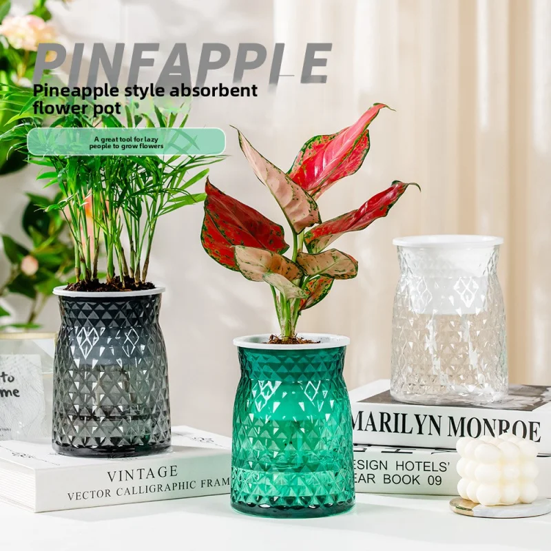 ライト高級模造ガラス植木鉢フラワーアレンジメント水栽培透明可視水位樹脂花瓶リビング R