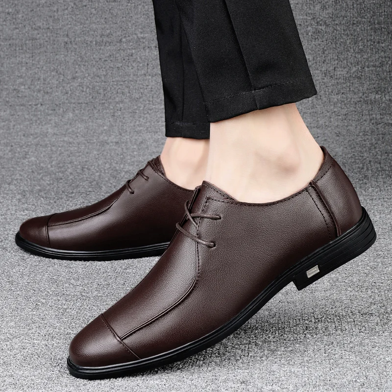 

2023 Lace-up Slip-on Casual Loafers Business Work Shoes Mens Genuine Leather Anti-slip Comfort Versatile Fashion Wedding Formal
