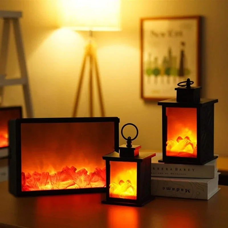 

Retro Flame Christmas Fireplace Light Winter Room Tabletop Ornament Electronic Atmosphere Christmas Decoration