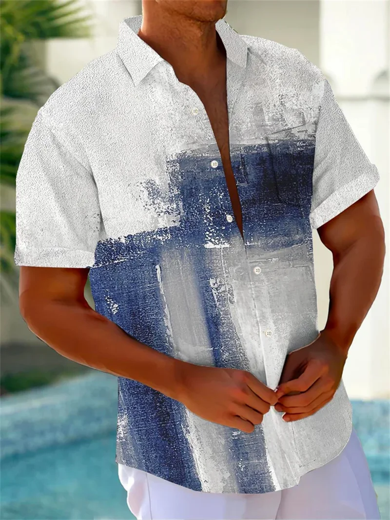 

2025 men's retro checkered printed short sleeved shirt with fashionable design luxurious top men's four season lapel shirt