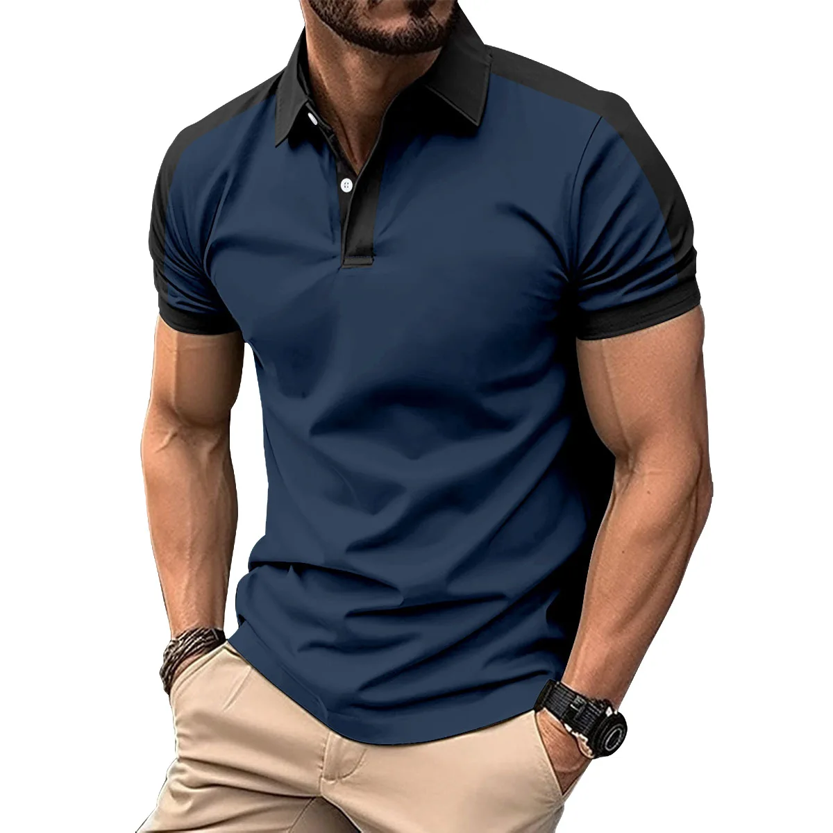 TRSYPHXM 2024 new European and American men's collar fashion plus diagonal men's T-shirt POLO shirt